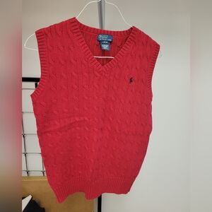 Polo Ralph Lauren Boys Size Large (14-16) Sweater Vest Cable Knit Red V Neck